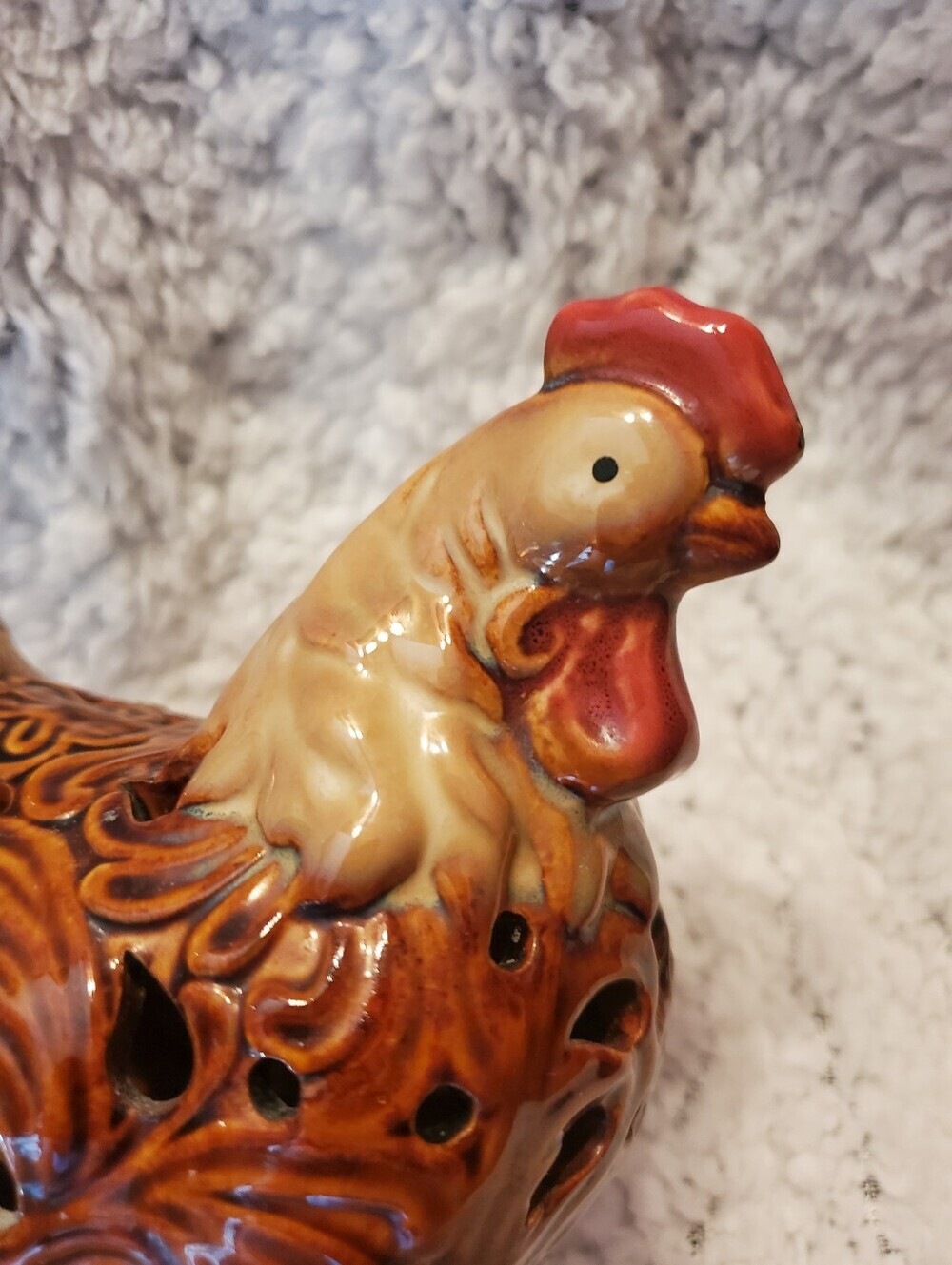 Vintage Ceramic Chicken Brown Red Heavy Glaze Farmhouse Country - Picture 6 of 7